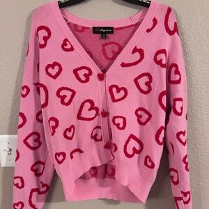 32 Degrees Heart Pattern Pink and Red Cardigan